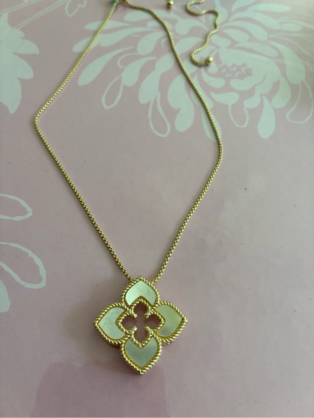 Gold & Cream Floral Pendant Necklace - Women Jewelry